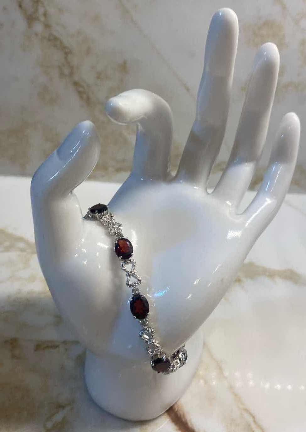 Photo 1 of 925 STERLING SILVER 16.4 gm BRACELET W/GARNET OVAL EST 17.18 ctw & NATURAL DIAMOND EST .38 ctw GGA APPRAISAL K81E2