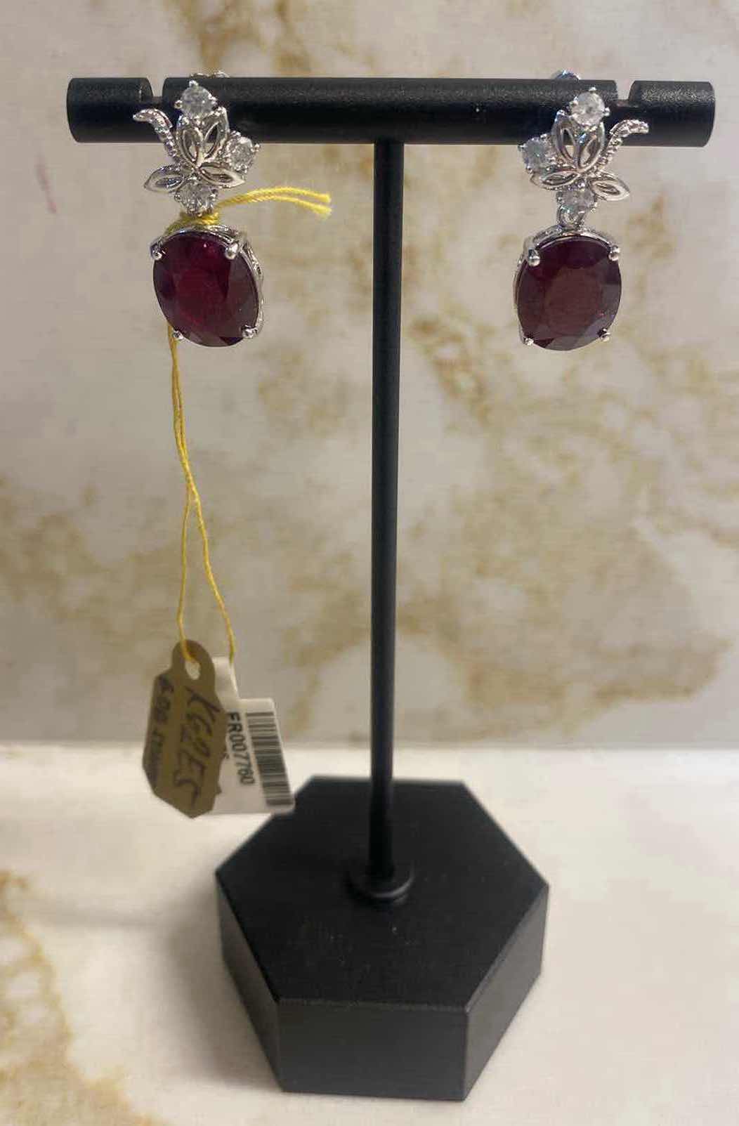 Photo 1 of 925 STERLING SILVER EARRINGS 6.2 gm W/RUBY CORUNDUM EST 13.49 ctw  OVAL W/NATURAL DIAMOND ROUND  EST .64 ctw GGA CERTIFIED APPRAISAL K62E3