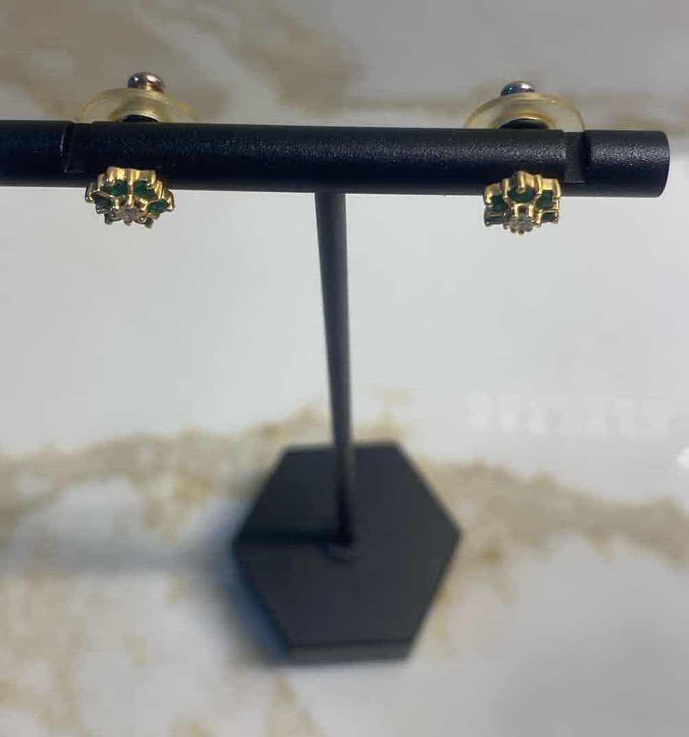 Photo 3 of 14K GOLD EARRINGS & PENDANT WITH EMERALD & DIAMONDS 2.7 GRAMS