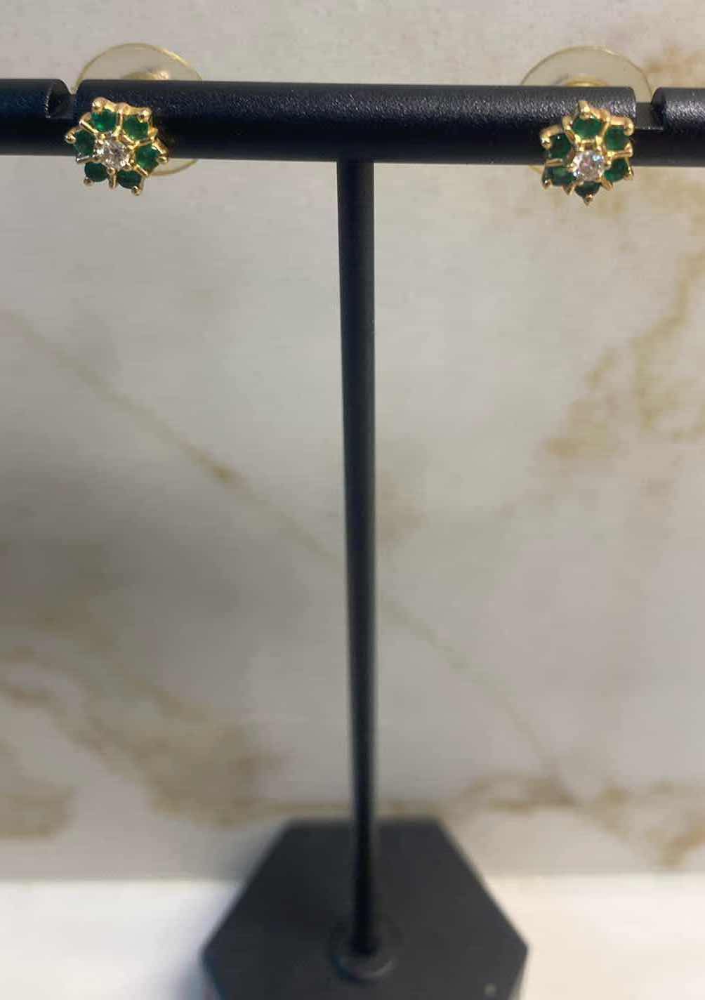 Photo 2 of 14K GOLD EARRINGS & PENDANT WITH EMERALD & DIAMONDS 2.7 GRAMS