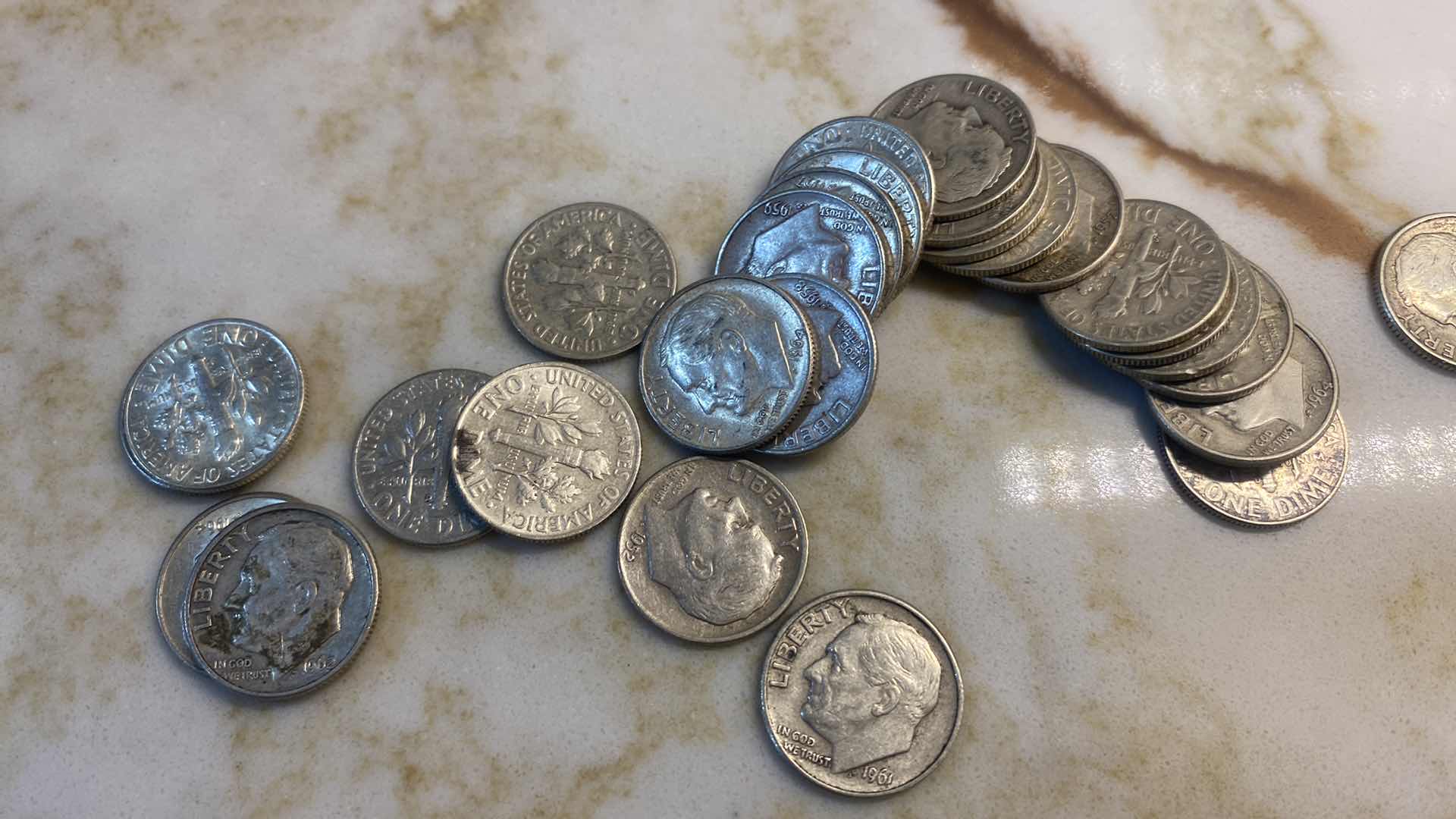 Photo 2 of 28-90% SILVER DIMES FROM MID 1900’s INCLUDES TUBE