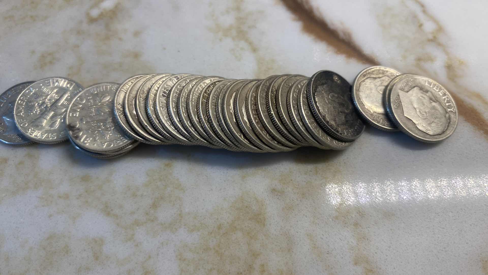 Photo 1 of 28-90% SILVER DIMES FROM MID 1900’s INCLUDES TUBE