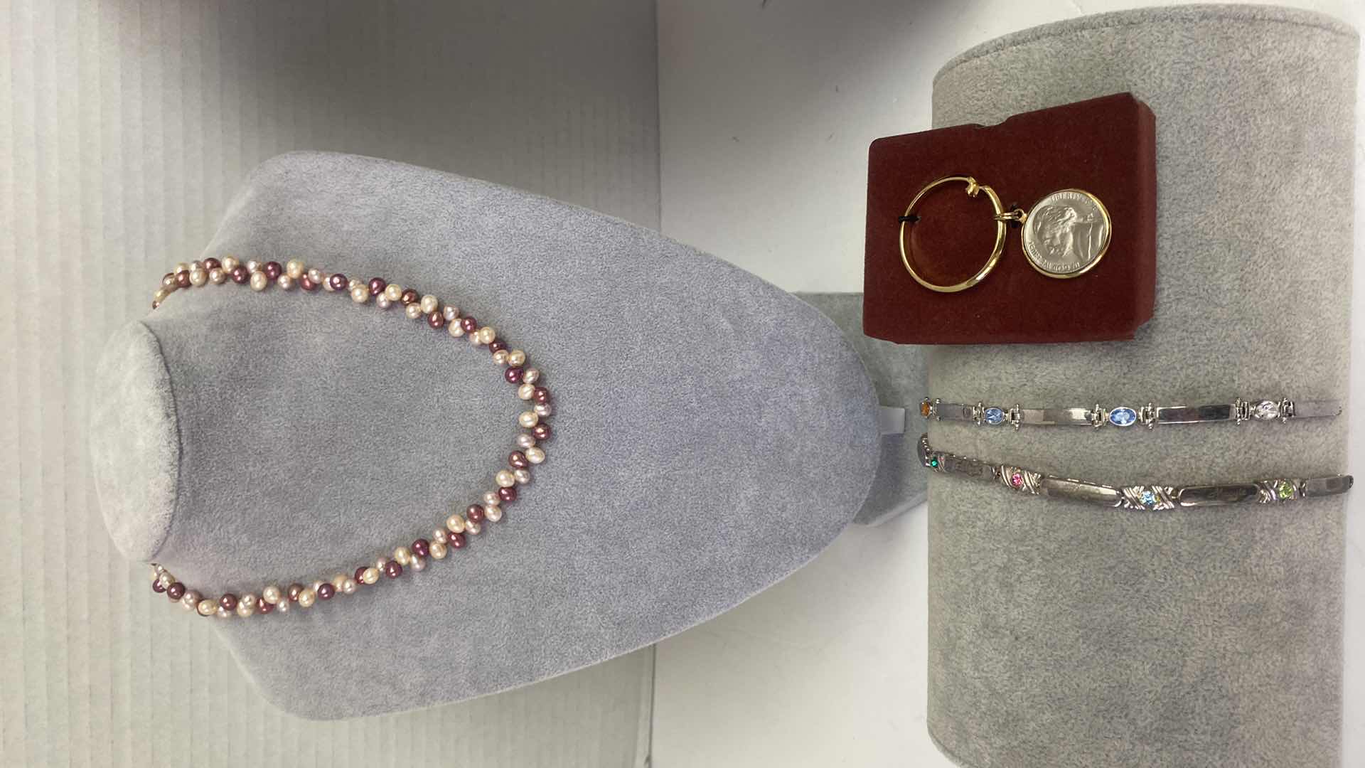 Photo 1 of COSTUME JEWELRY - PEARL NECKLACE 2 BRACELETS & KEY CHAIN