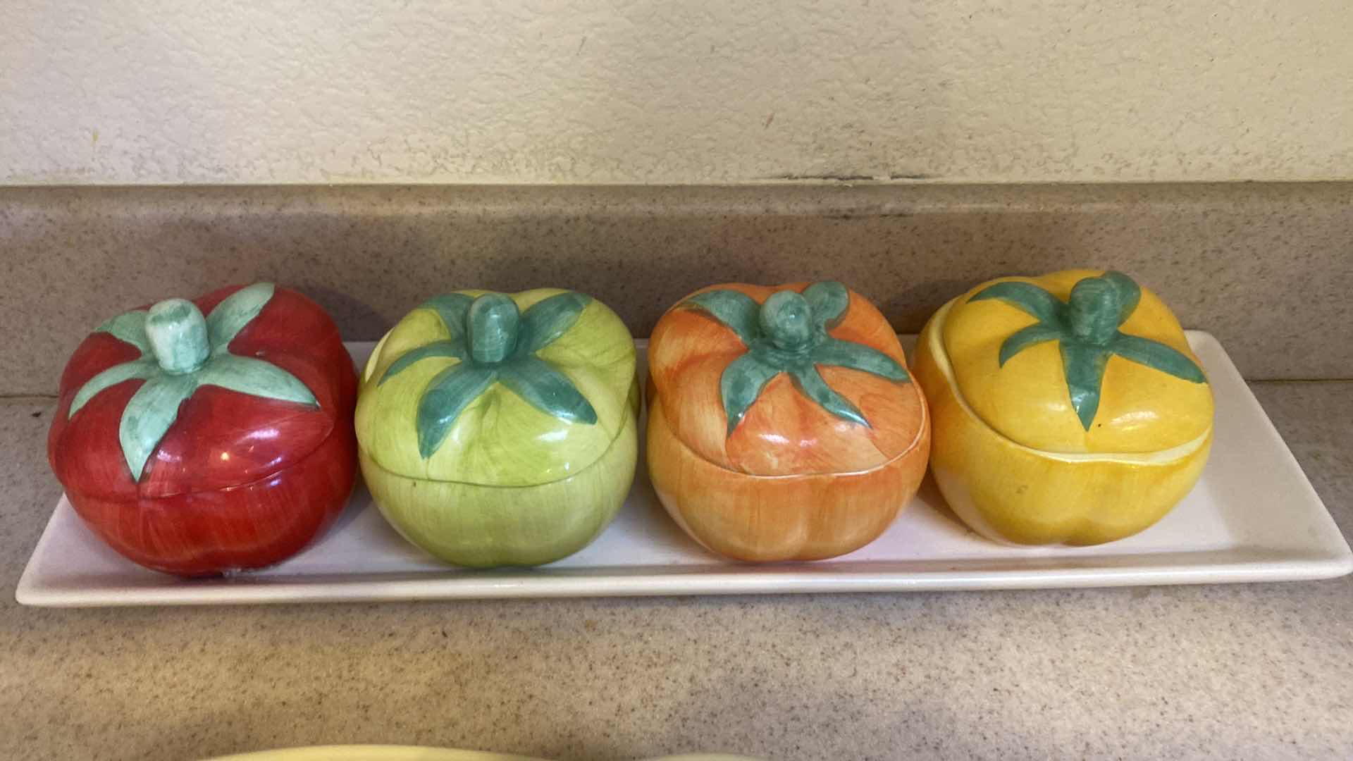 Photo 2 of 2 SOUP & SALAD/SANDWHUCH PLATES & 4 CERAMIC PEPPERS ON TRAY