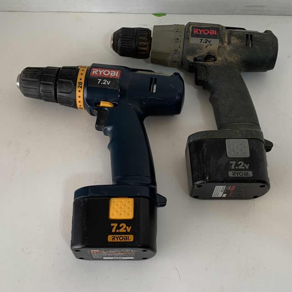 Photo 1 of 2-RYOBI CORDLESS 7.2V CORDLESS DRILLS WITH BATTERIES