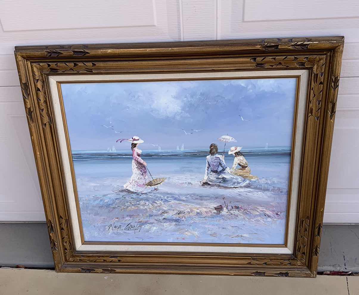 Photo 1 of "FIGURES ON THE BEACH" ORIGINAL OIL PAINTING SIGNED BY MARIE CHARLOT 32” X 27”