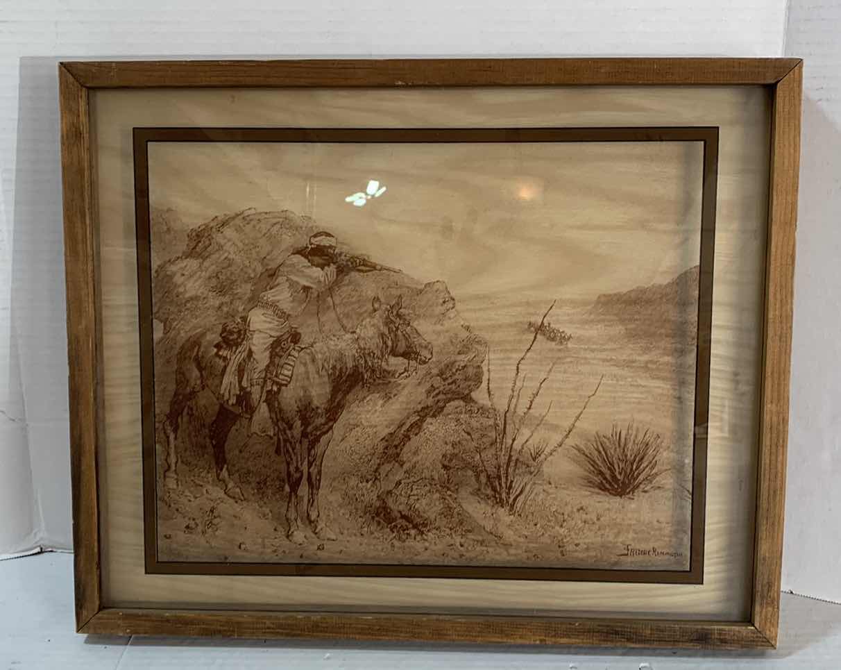 Photo 1 of FREDERICK REMINGTON PRINT ON GLASS ARTWORK 20” X 17”