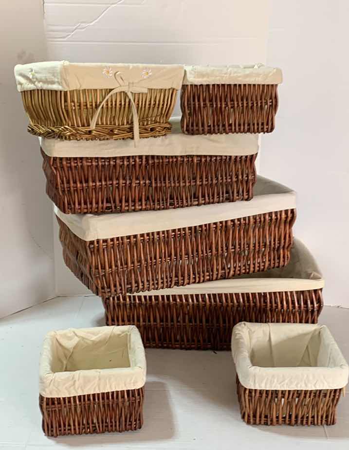 Photo 1 of 7-RATTAN BASKETS WITH CLOTH LINERS