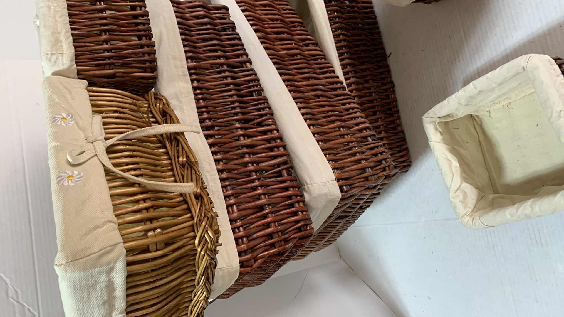 Photo 2 of 7-RATTAN BASKETS WITH CLOTH LINERS