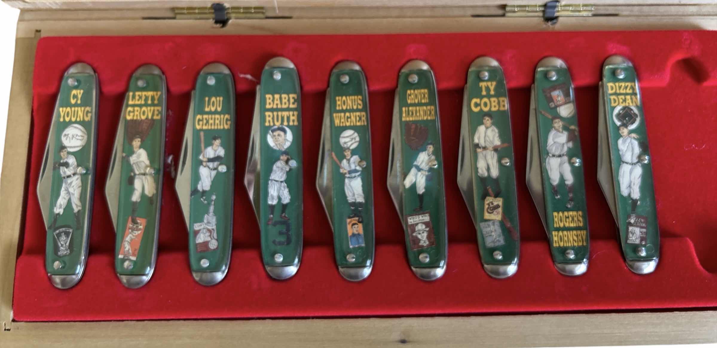 Photo 1 of COMMEMORATIVE FOLDING KNIVES FEATURING PROMINENT BASEBALL LEGENDS. INCLUDES DISPLAY CASE