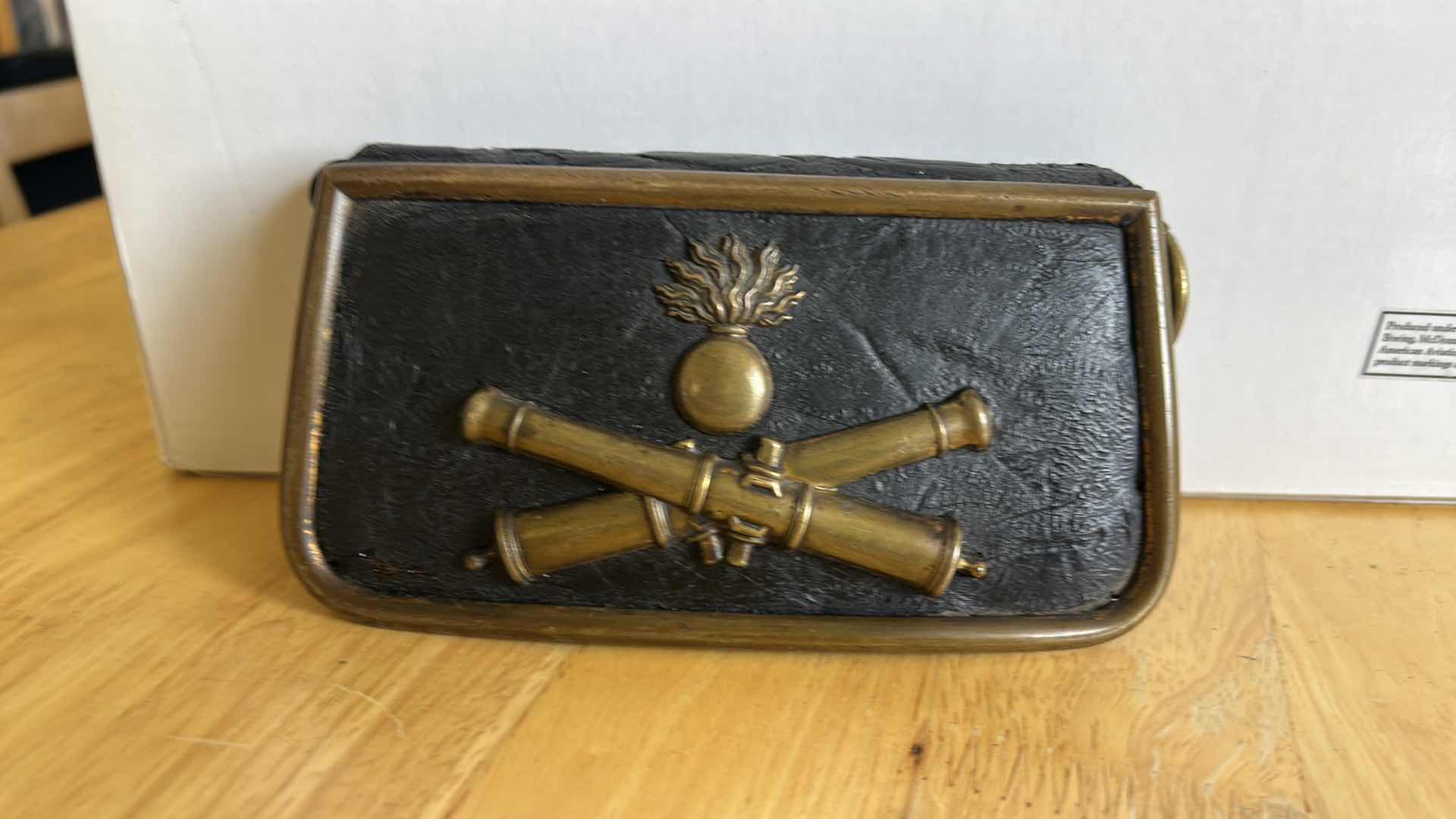 Photo 1 of ANTIQUE 19th CENTURY FRENCH ARTILLERY OFFICER’S CARTRIDGE BOX OR "coffret de giberne". MADE OF BLACK LEATHER AND BRASS