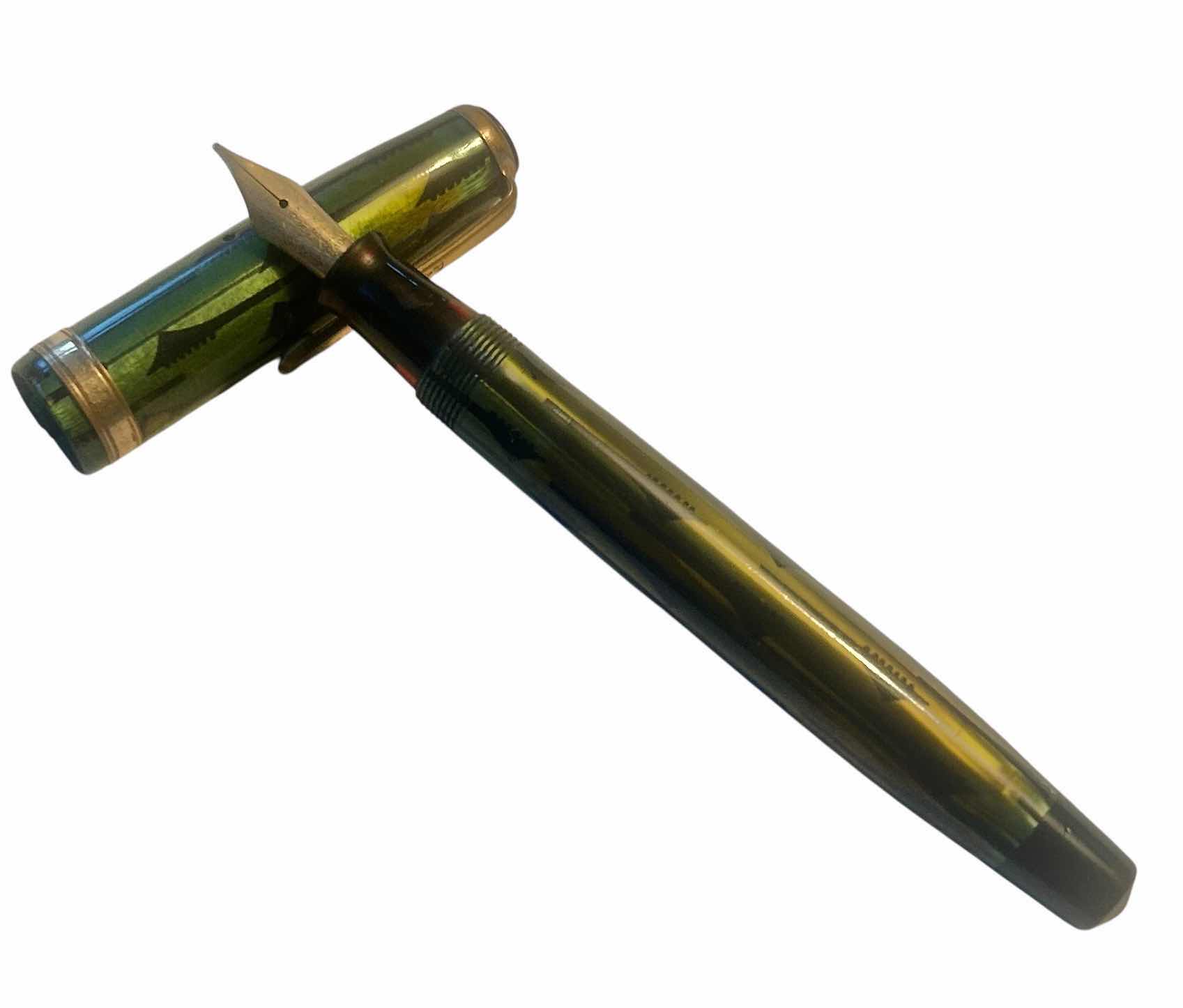Photo 1 of PARKER PARKETTE FOUNTAIL PEN IN GREEN AND BLACK MARBLED FINISH.