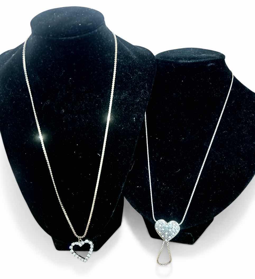 Photo 1 of 2 HEART NECKLACES: BRIGHTON SILVER-PLATED CRYSTAL LARIAT HEART NECKLACE, FEATURING A REVERSIBLE PENDANT AND A UNIQUE LOOP DESIGNED FOR CHARMS..925 STERLING CHAIN WITH CZ HEART