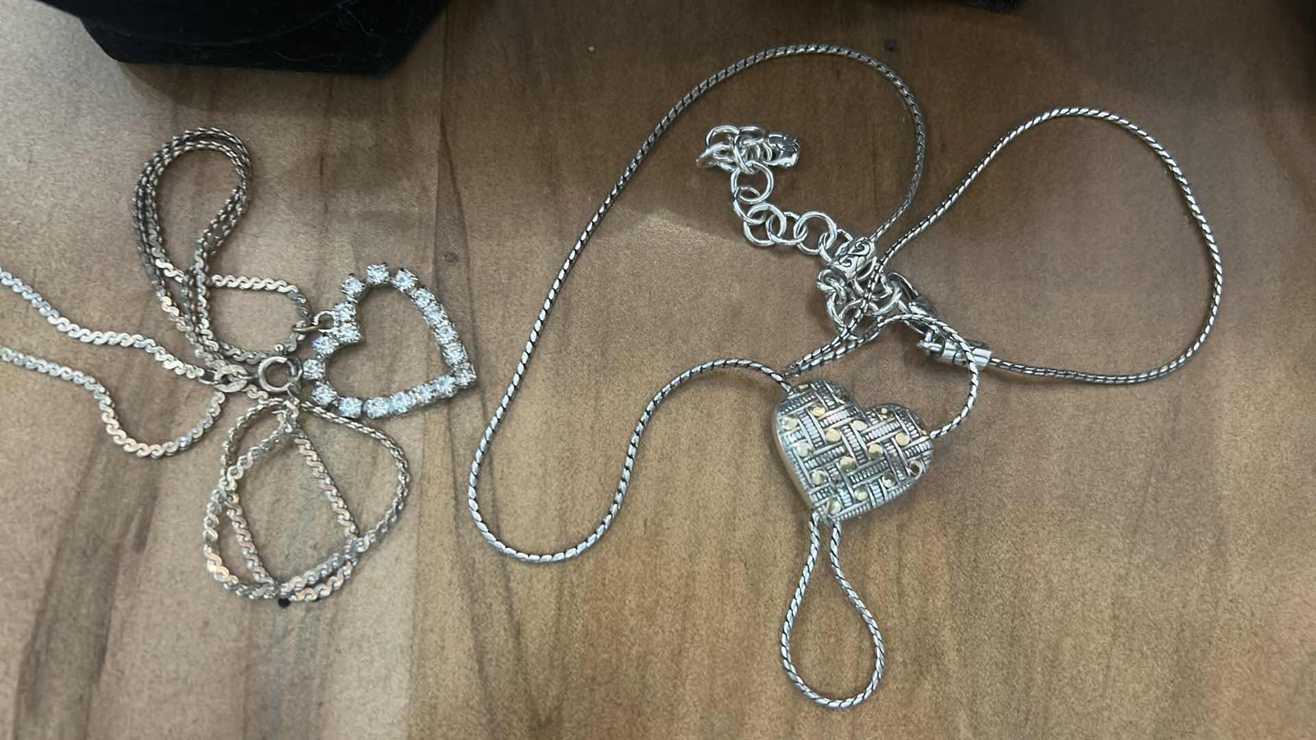 Photo 1 of 2 HEART NECKLACES: BRIGHTON SILVER-PLATED CRYSTAL LARIAT HEART NECKLACE, FEATURING A REVERSIBLE PENDANT AND A UNIQUE LOOP DESIGNED FOR CHARMS..925 STERLING CHAIN WITH CZ HEART