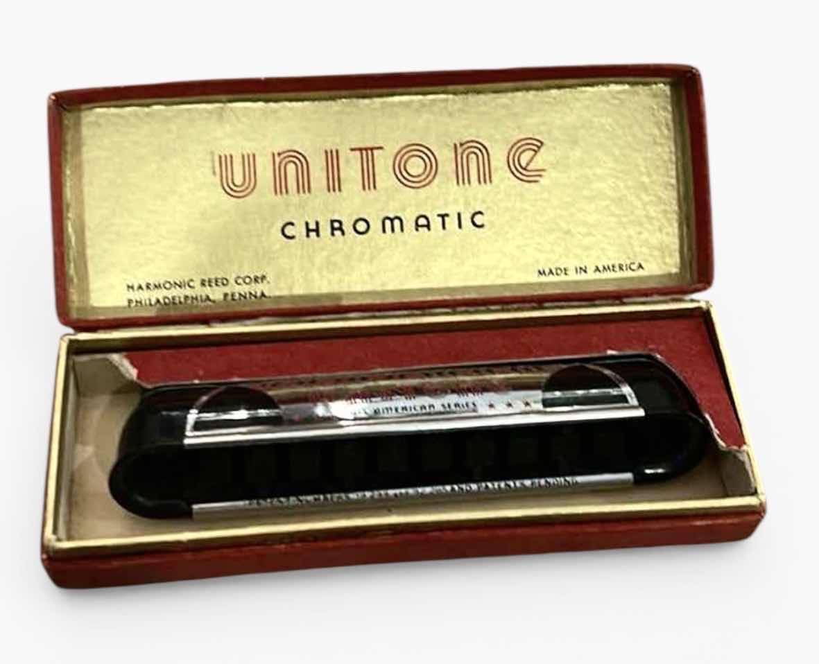 View 1 of UNITONE CHROMATIC HARMONICA (It is part of the "All American Series" and was produced shortly after 1934).