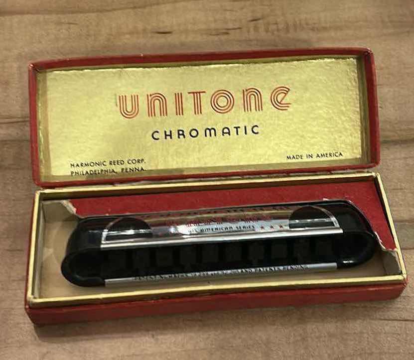 View 2 of UNITONE CHROMATIC HARMONICA (It is part of the "All American Series" and was produced shortly after 1934).