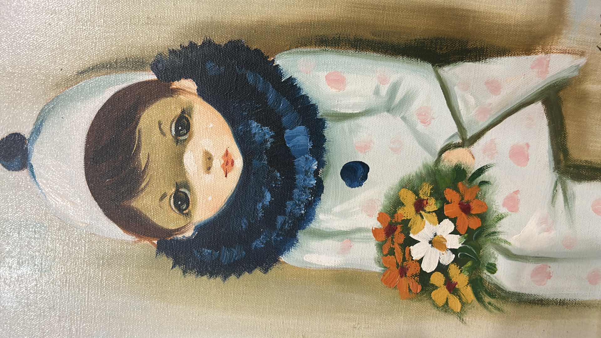 Photo 1 of UNFRAMED, SIGNED OIL ON CANVAS, HARLEQUINS BOUQUET ARTWORK CREST 12” x H16”