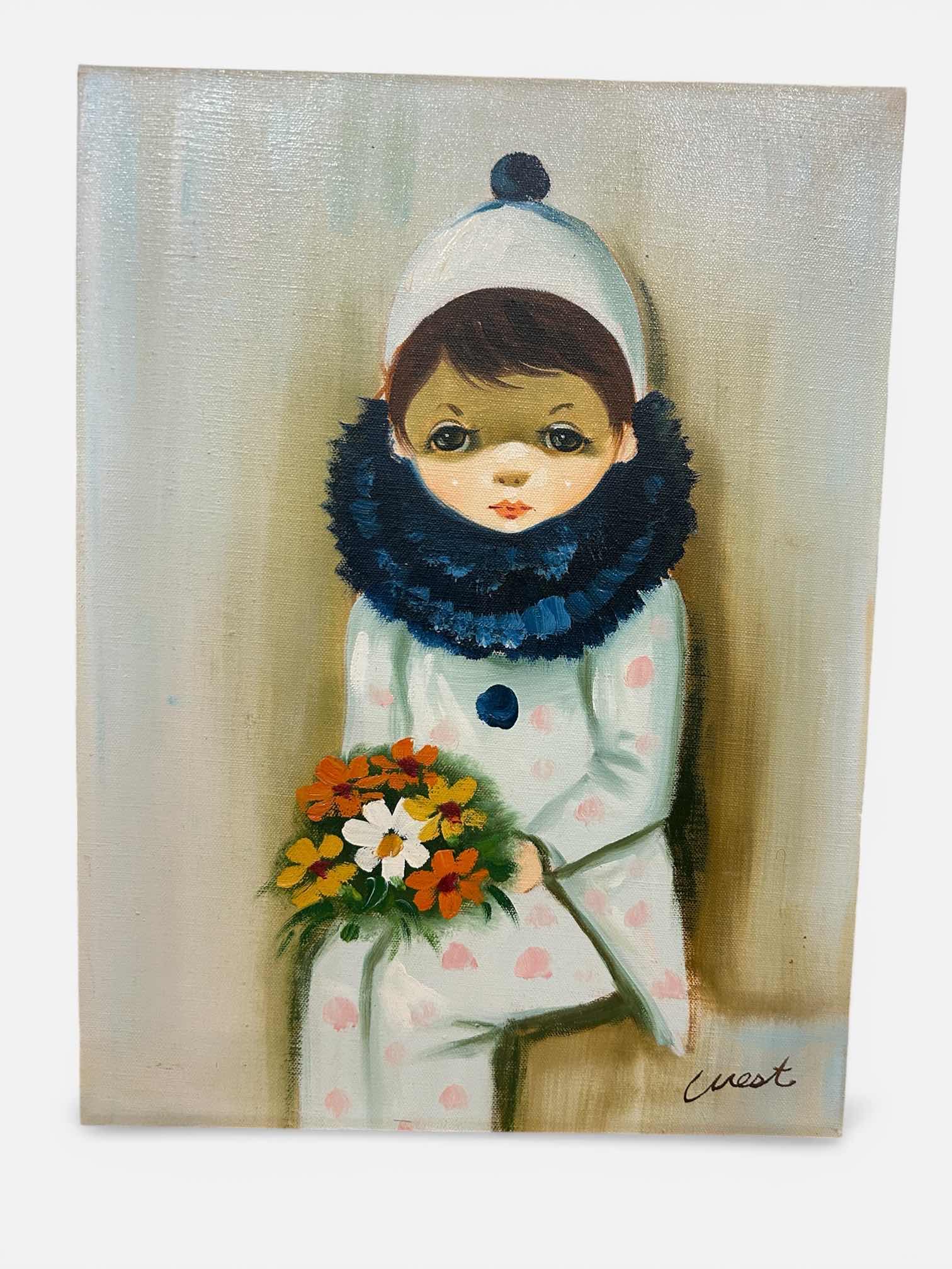 Photo 1 of UNFRAMED, SIGNED OIL ON CANVAS, HARLEQUINS BOUQUET ARTWORK CREST 12” x H16”