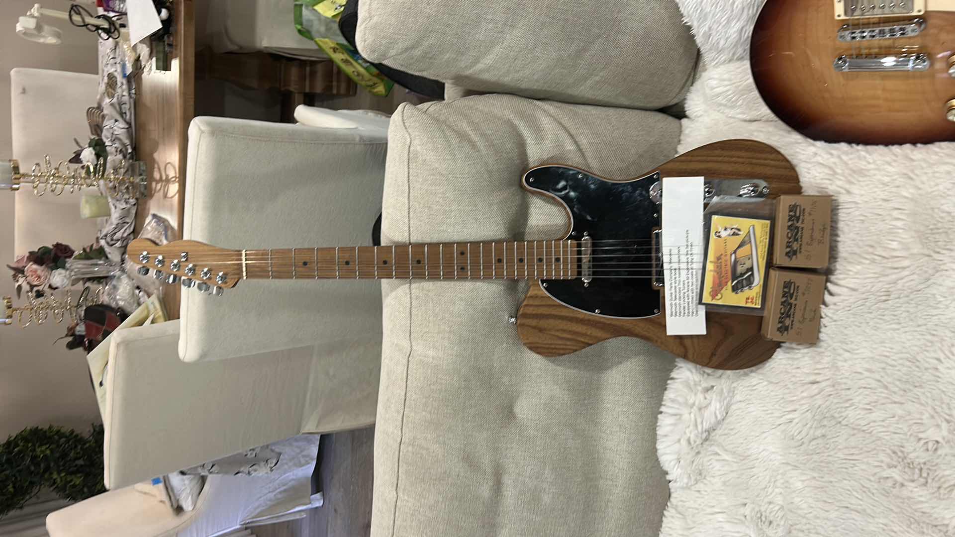 Photo 1 of WARMOTH GUITAR PARTS COMPANY TELECASTER
WARMOTH TELECASTER STYLE BODY
WARMOTH STANDARD THIN ROASTED MAPLE NECK
FENDER LOCKING TUNERS
EQUIPPED WITH ARCANE 50 EXPERIENCE TELE SET PICKUPS
HAND RUBBED WITH TWO COATS OF TUNG OIL FINISH
GLENDALE BRIDGE AND SAD
