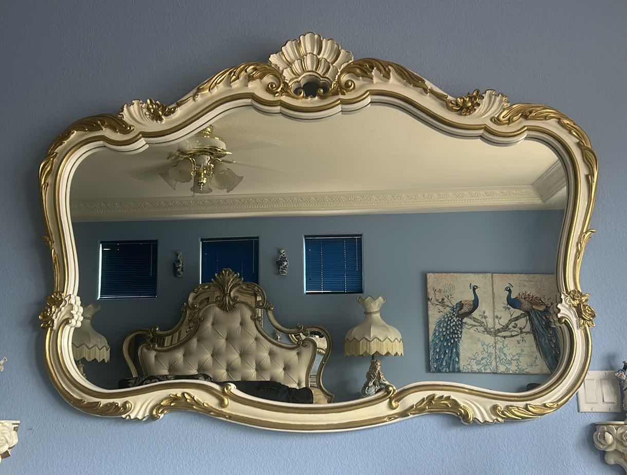 Photo 1 of ORNATE VINTAGE GOLD AND WHITE MIRROR 63“ x H47“