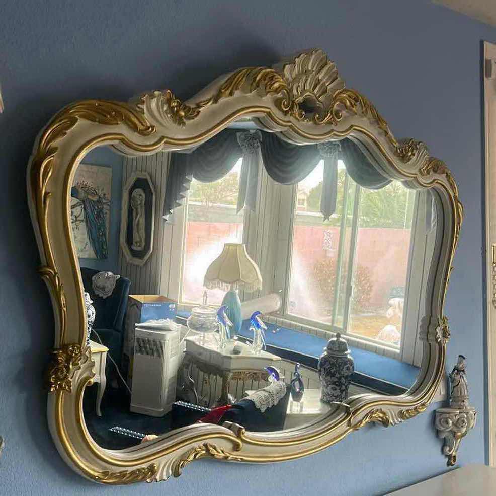 Photo 1 of ORNATE VINTAGE GOLD AND WHITE MIRROR 63“ x H47“
