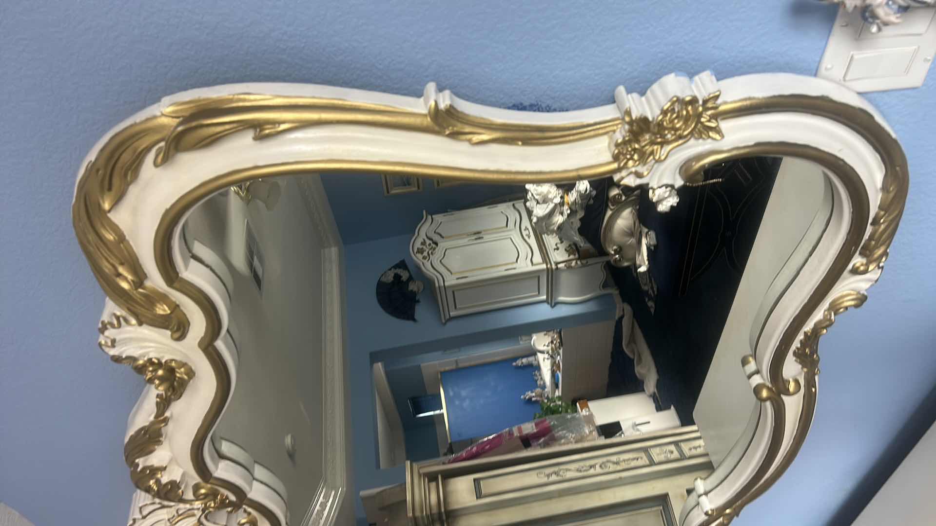 Photo 1 of ORNATE VINTAGE GOLD AND WHITE MIRROR 63“ x H47“