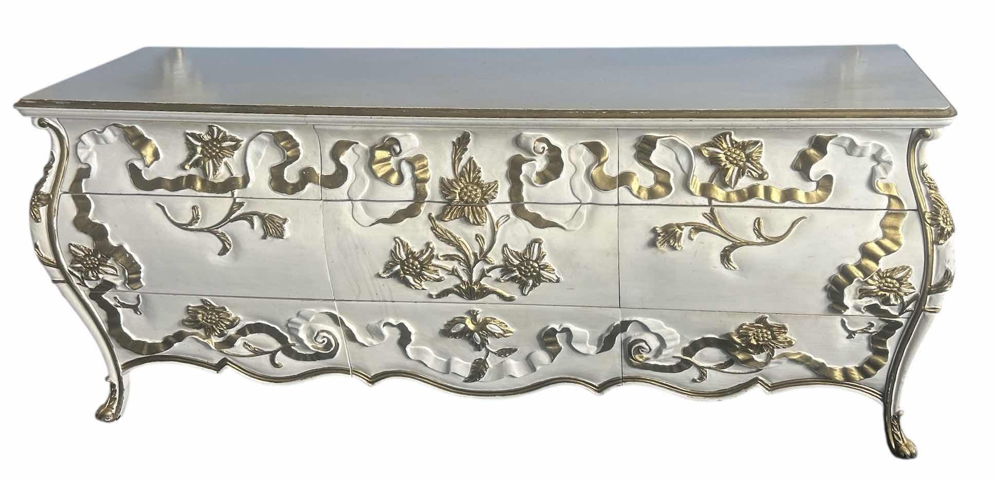 Photo 1 of ORNATE GOLD AND WHITE 9 DRAWER DRESSER 78“ x 21 1/2“ x H32 1/2“