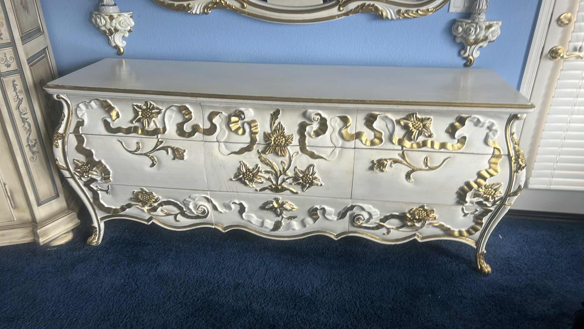 Photo 1 of ORNATE GOLD AND WHITE 9 DRAWER DRESSER 78“ x 21 1/2“ x H32 1/2“