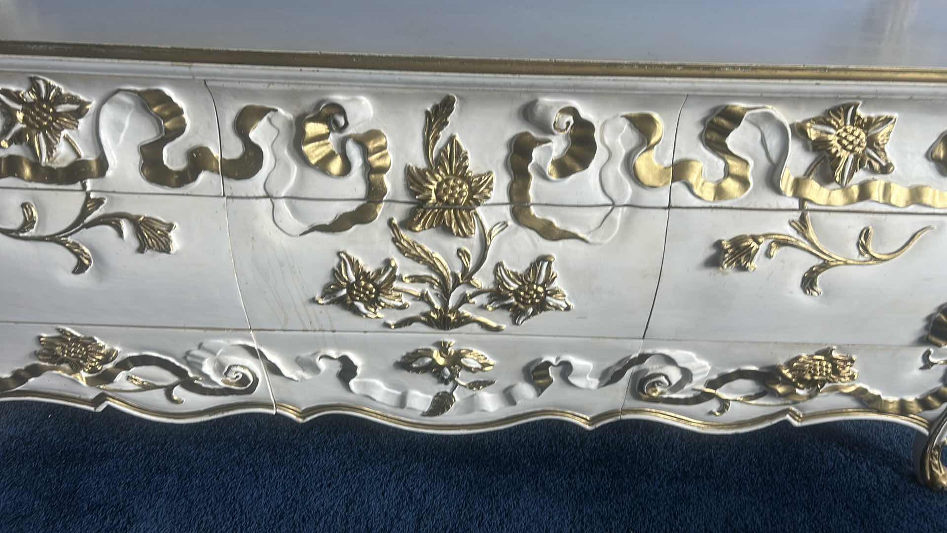 Photo 1 of ORNATE GOLD AND WHITE 9 DRAWER DRESSER 78“ x 21 1/2“ x H32 1/2“