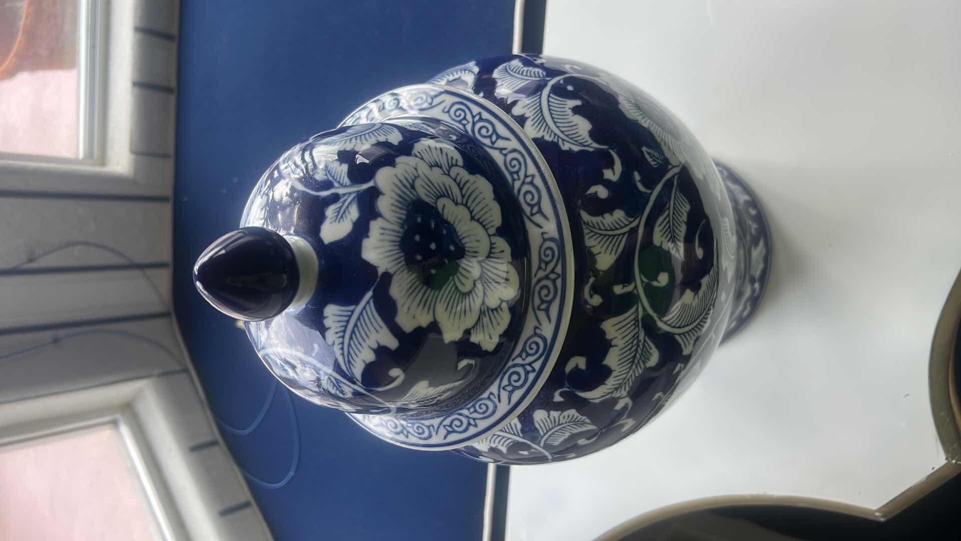 Photo 1 of BLUE AND WHITE TEMPLE JAR H 18”