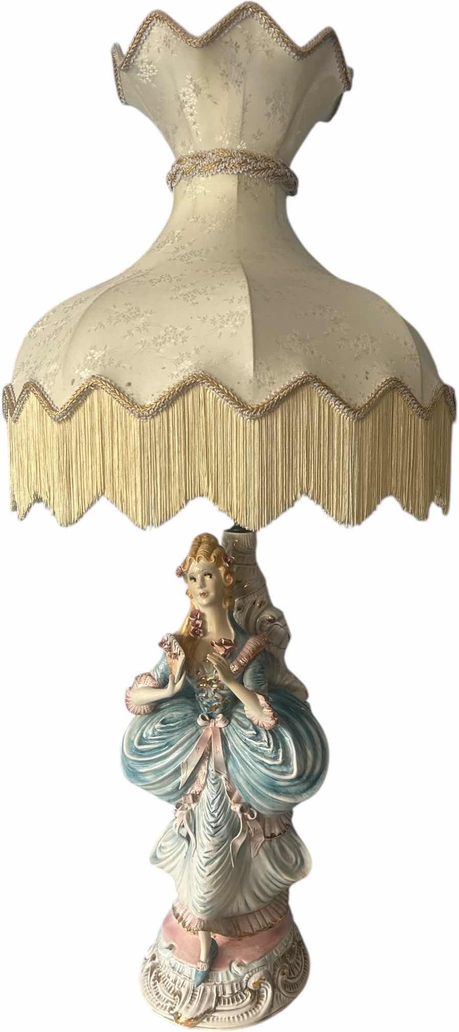 Photo 1 of PORCELAIN LAMP MADE IN ITALY WITH VINTAGE SHADE H46”