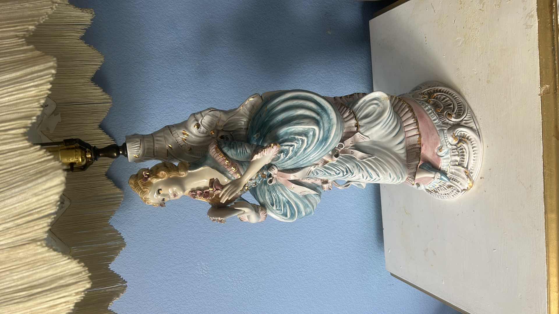 Photo 1 of PORCELAIN LAMP MADE IN ITALY WITH VINTAGE SHADE H46”