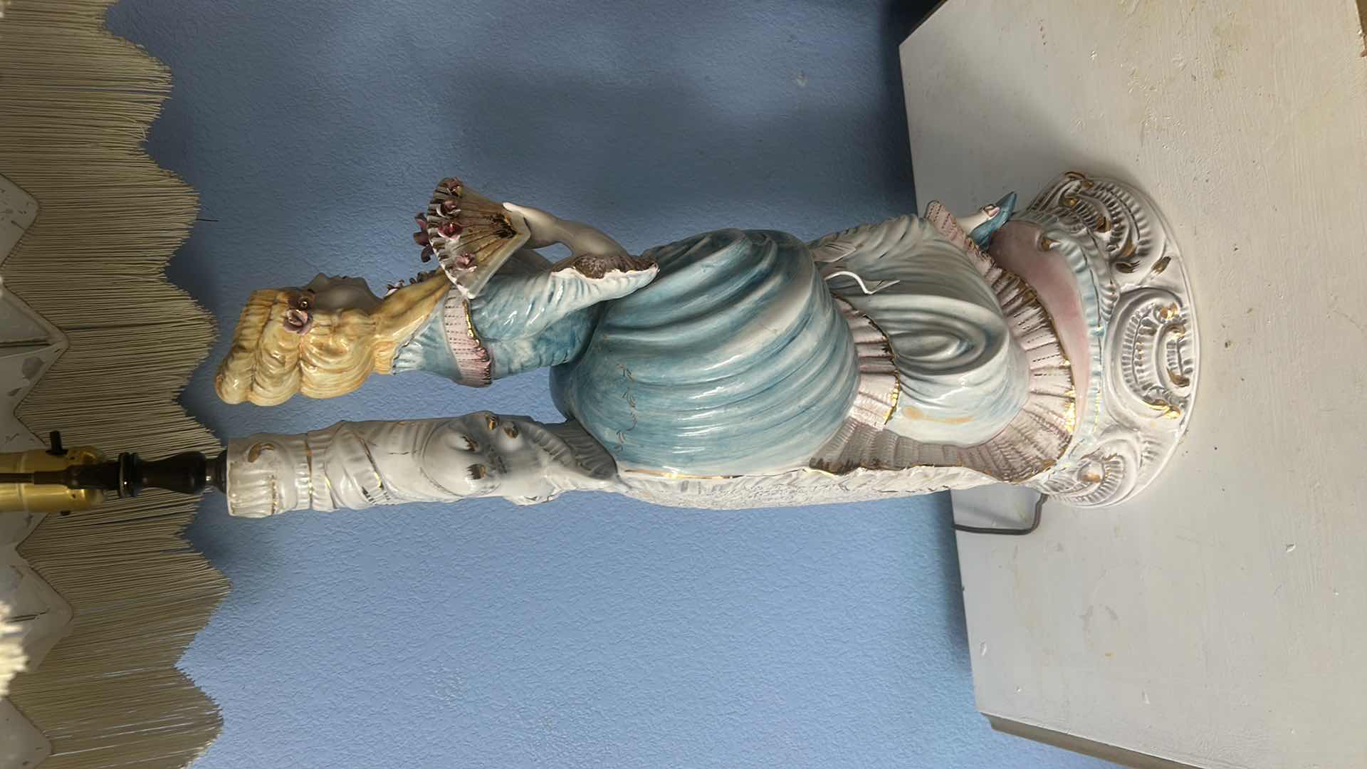 Photo 1 of PORCELAIN LAMP MADE IN ITALY WITH VINTAGE SHADE H46”