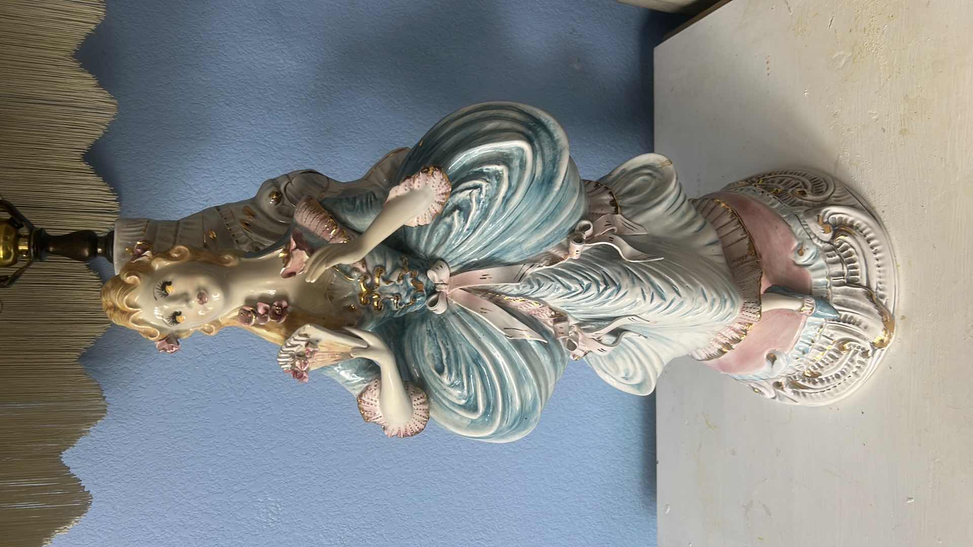 Photo 1 of PORCELAIN LAMP MADE IN ITALY WITH VINTAGE SHADE H46”