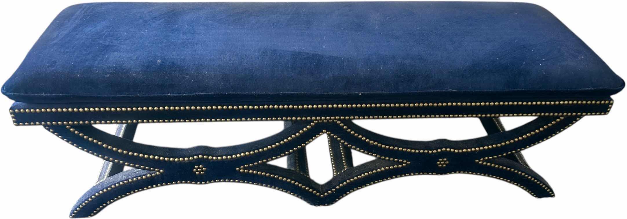 Photo 1 of FRONTGATE NAVY BLUE UPHOLSTERED BENCH WITH NAIL HEAD ACCENTS 61“ x 20“ x H18“