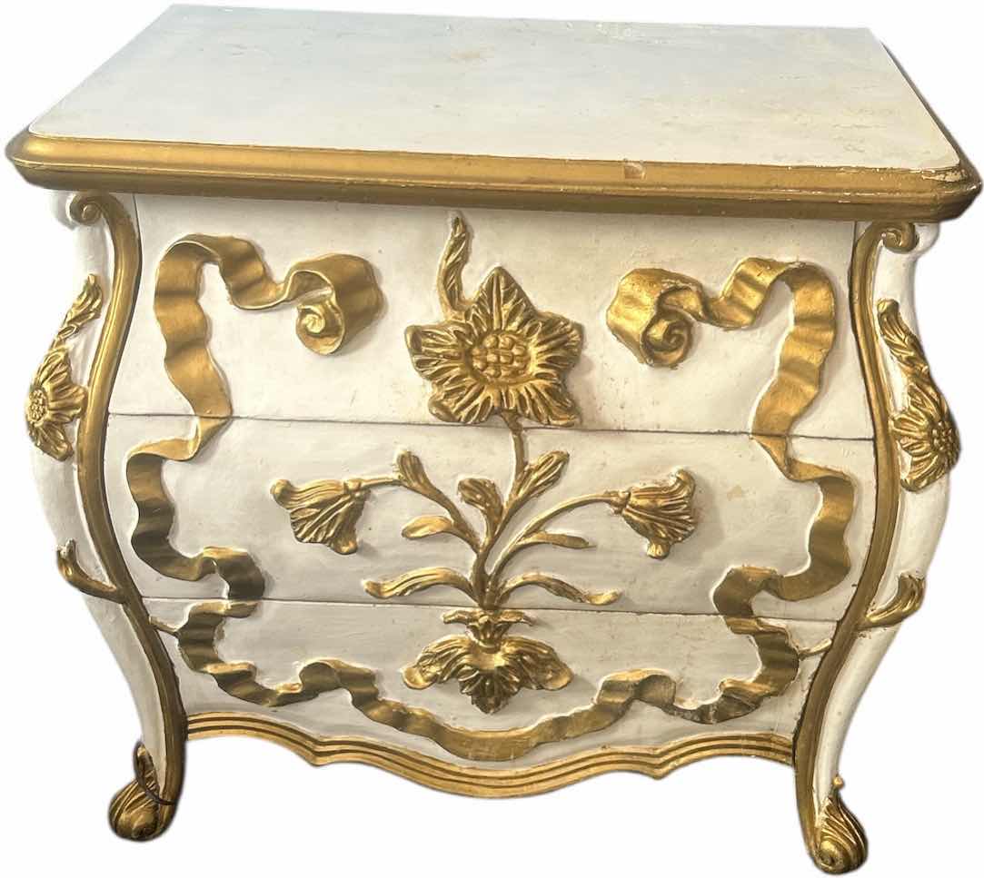 Photo 1 of GOLD AND WHITE 3 DRAWER NIGHTSTAND 27“ x 18 1/2“ x H24“