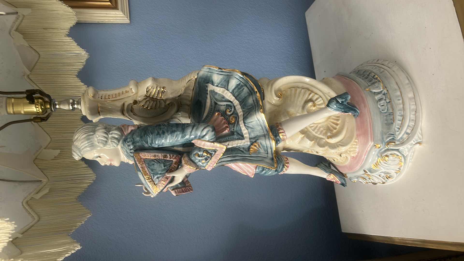 Photo 1 of PORCELAIN LAMP MADE IN ITALY WITH VINTAGE SHADE H46”