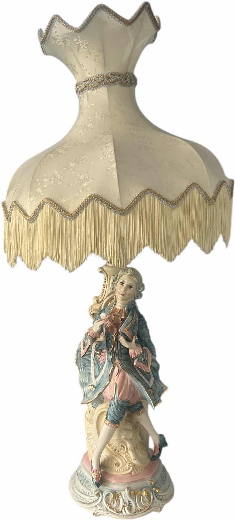 Photo 1 of PORCELAIN LAMP MADE IN ITALY WITH VINTAGE SHADE H46”