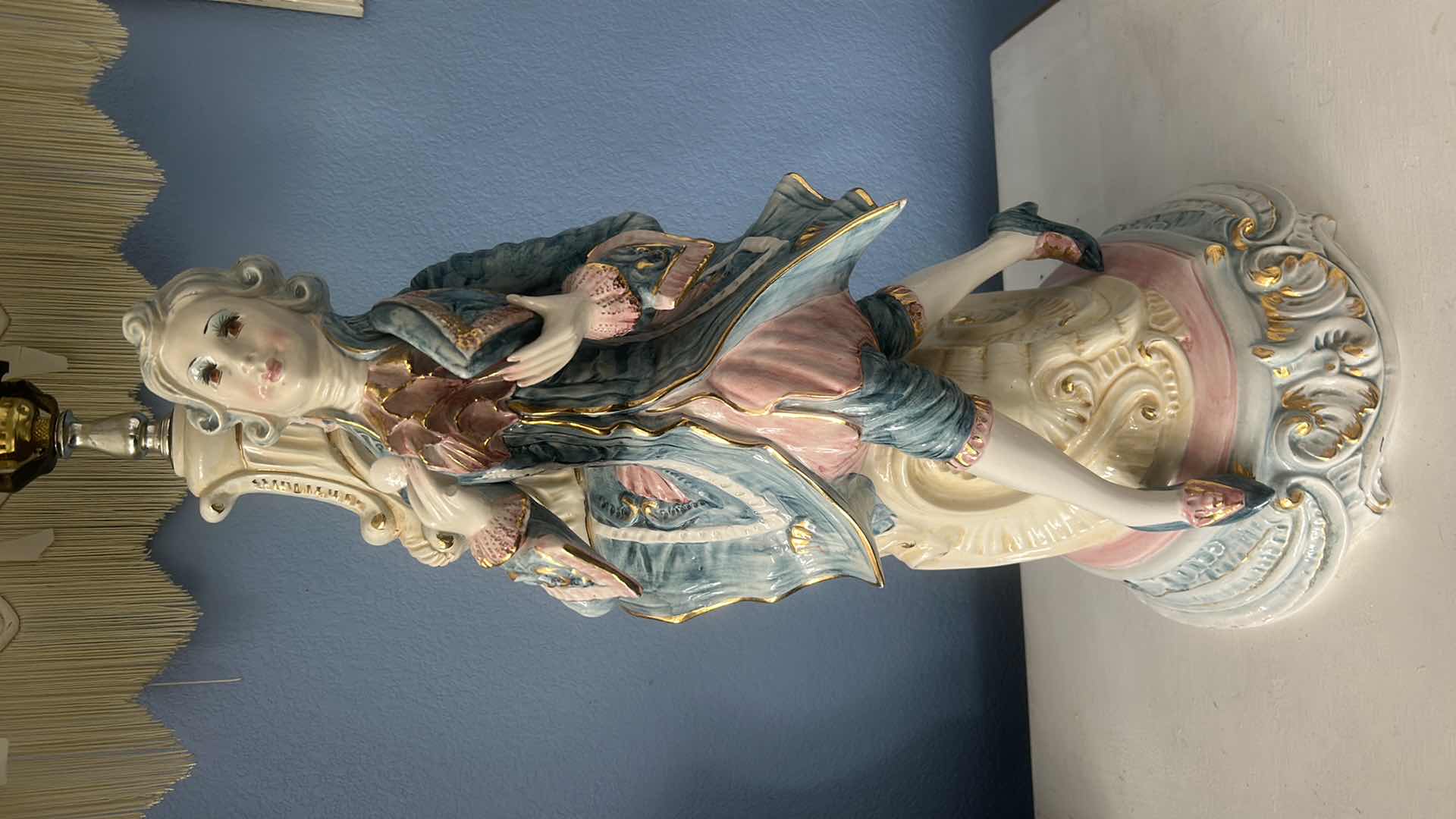 Photo 1 of PORCELAIN LAMP MADE IN ITALY WITH VINTAGE SHADE H46”