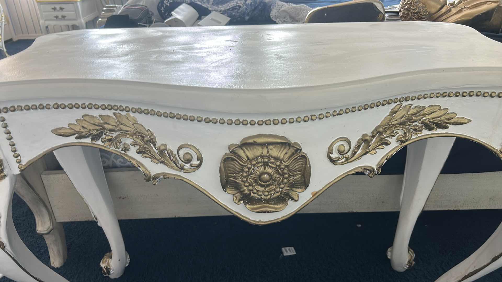 Photo 1 of GOLD AND WHITE SOFA/ENTRY TABLE 42“ x 21 1/2“ x H31 1/2“