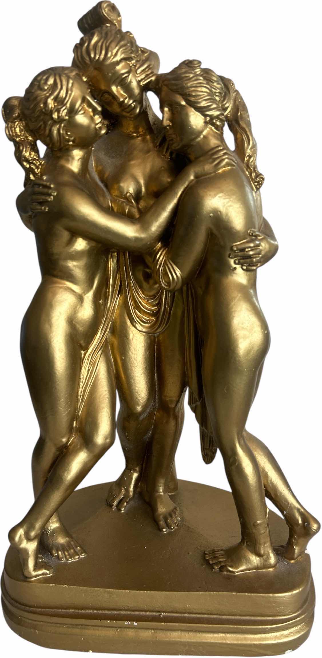 Photo 1 of GOLD PAINTED PLASTER GOLD STATUE OF THE THREE GRACES, H 18”