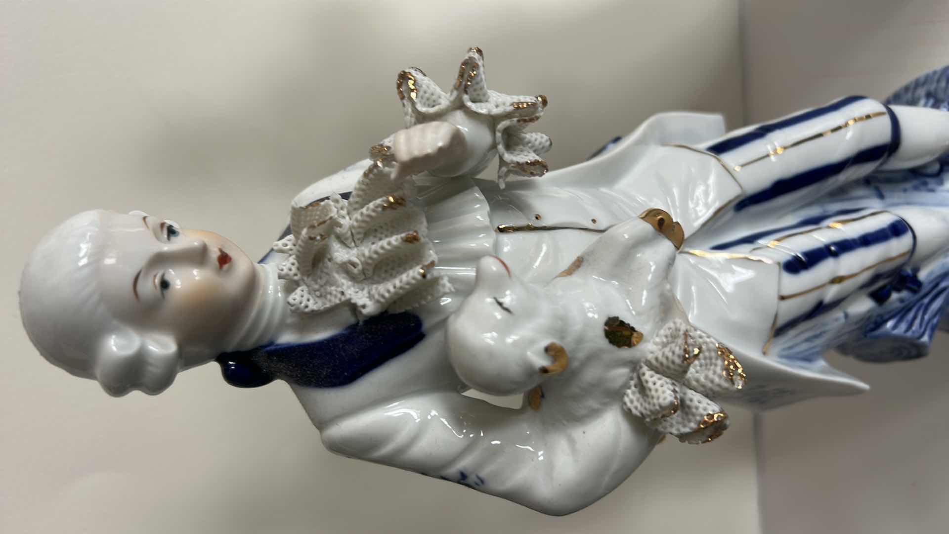 Photo 1 of 2 BLUE AND WHITE PORCELAIN FIGURINES H14.5”