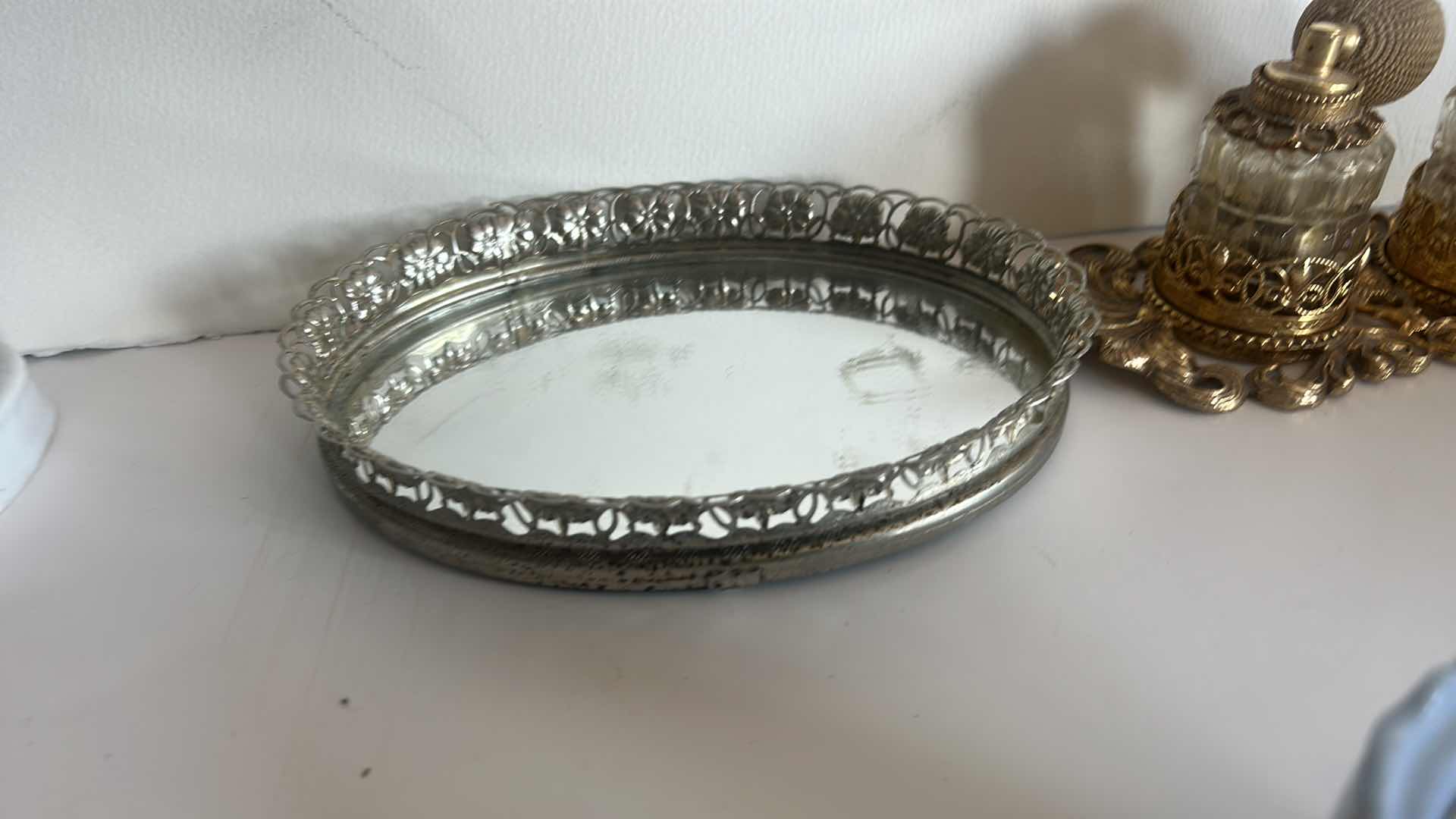 Photo 1 of VINTAGE COLLECTION- PERFUME BOTTLES, NUMBERED MUSIC BOX “WHISPERING WINGS” AND TRAY