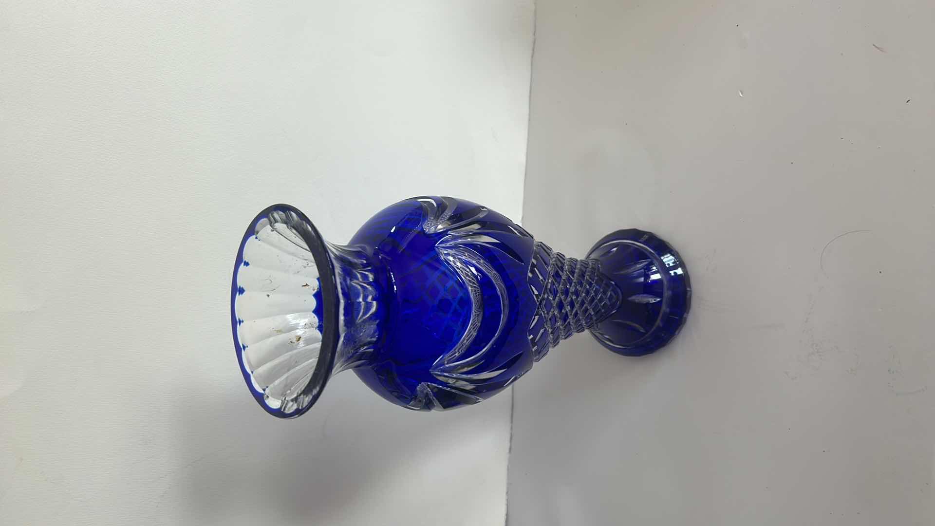 Photo 1 of PRINCE EDWARD H16” CUT CRYSTAL BLUE VASE