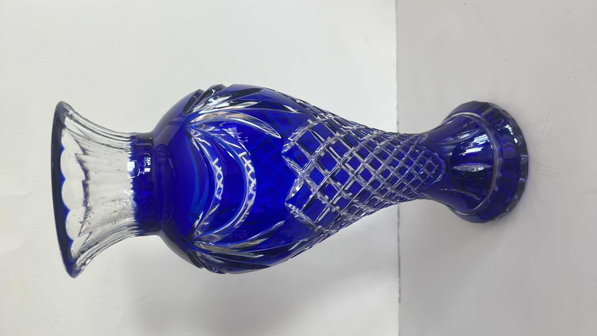 Photo 1 of PRINCE EDWARD H16” CUT CRYSTAL BLUE VASE
