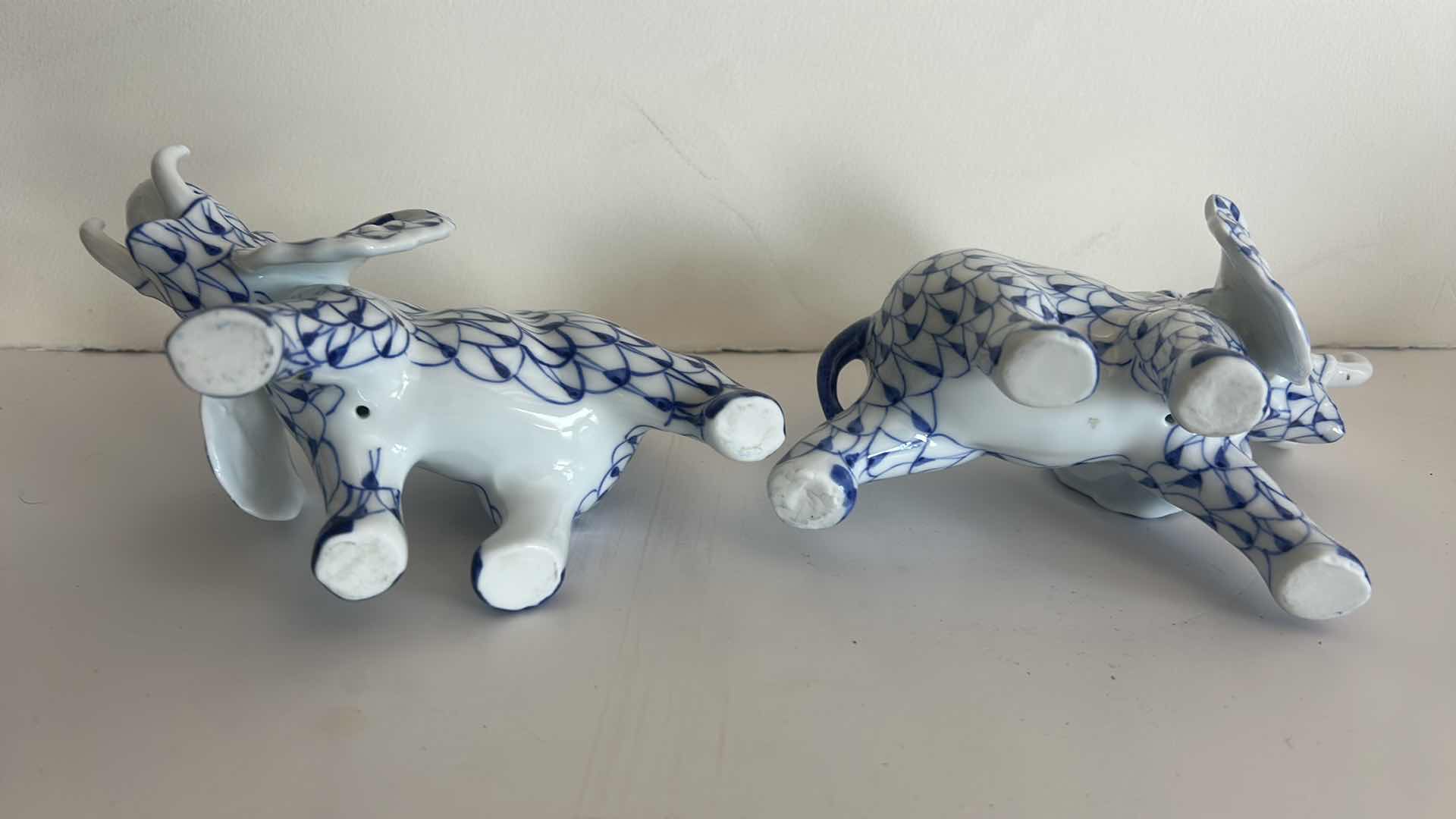 Photo 1 of 2 BLUE AND WHITE PORCELAIN ELEPHANTS H5.5”
