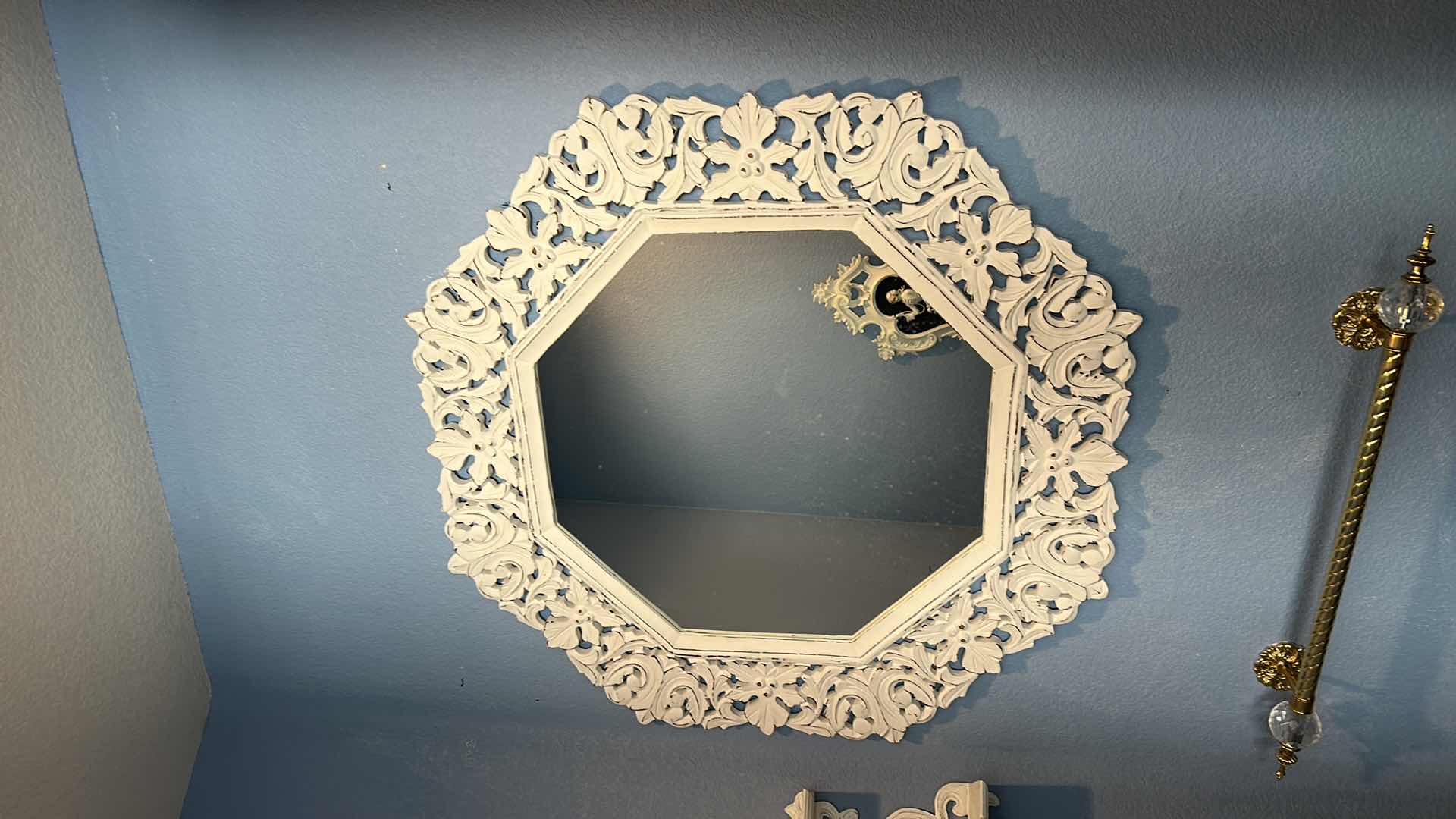 Photo 1 of WOOD MIRROR AND 2 SHELF WALL DECOR (MIRROR 35” x 35”)