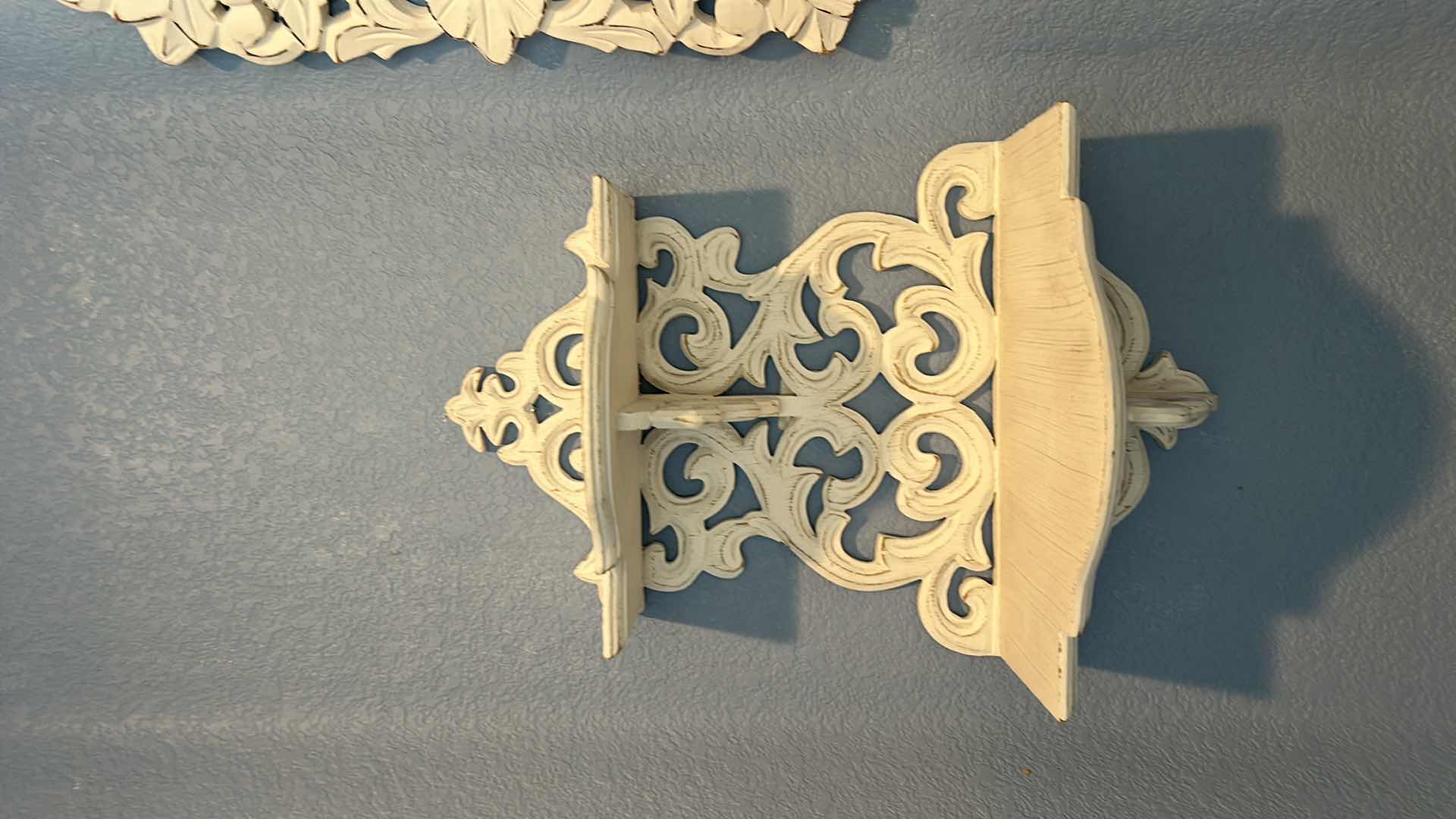 Photo 1 of WOOD MIRROR AND 2 SHELF WALL DECOR (MIRROR 35” x 35”)