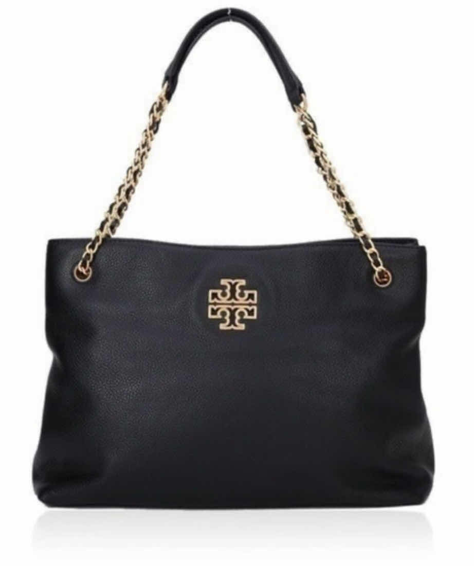 Photo 1 of TORY BURCH BRITTEN BLACK/GOLD
PEBBLE LEATHER TOTE SHOULDER BAG $598