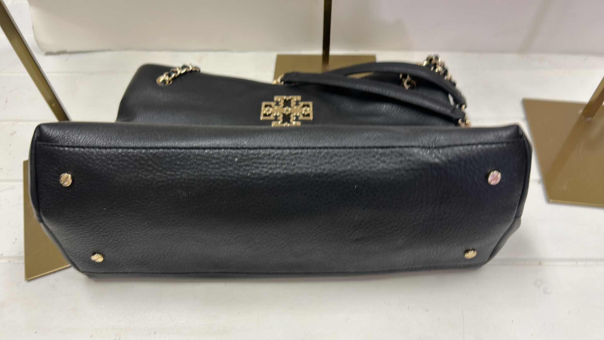 Photo 1 of TORY BURCH BRITTEN BLACK/GOLD
PEBBLE LEATHER TOTE SHOULDER BAG  $598